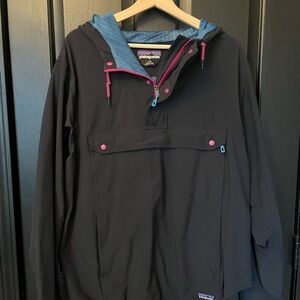 Patagonia Black Jacket Anorak with Blue and Pink Details